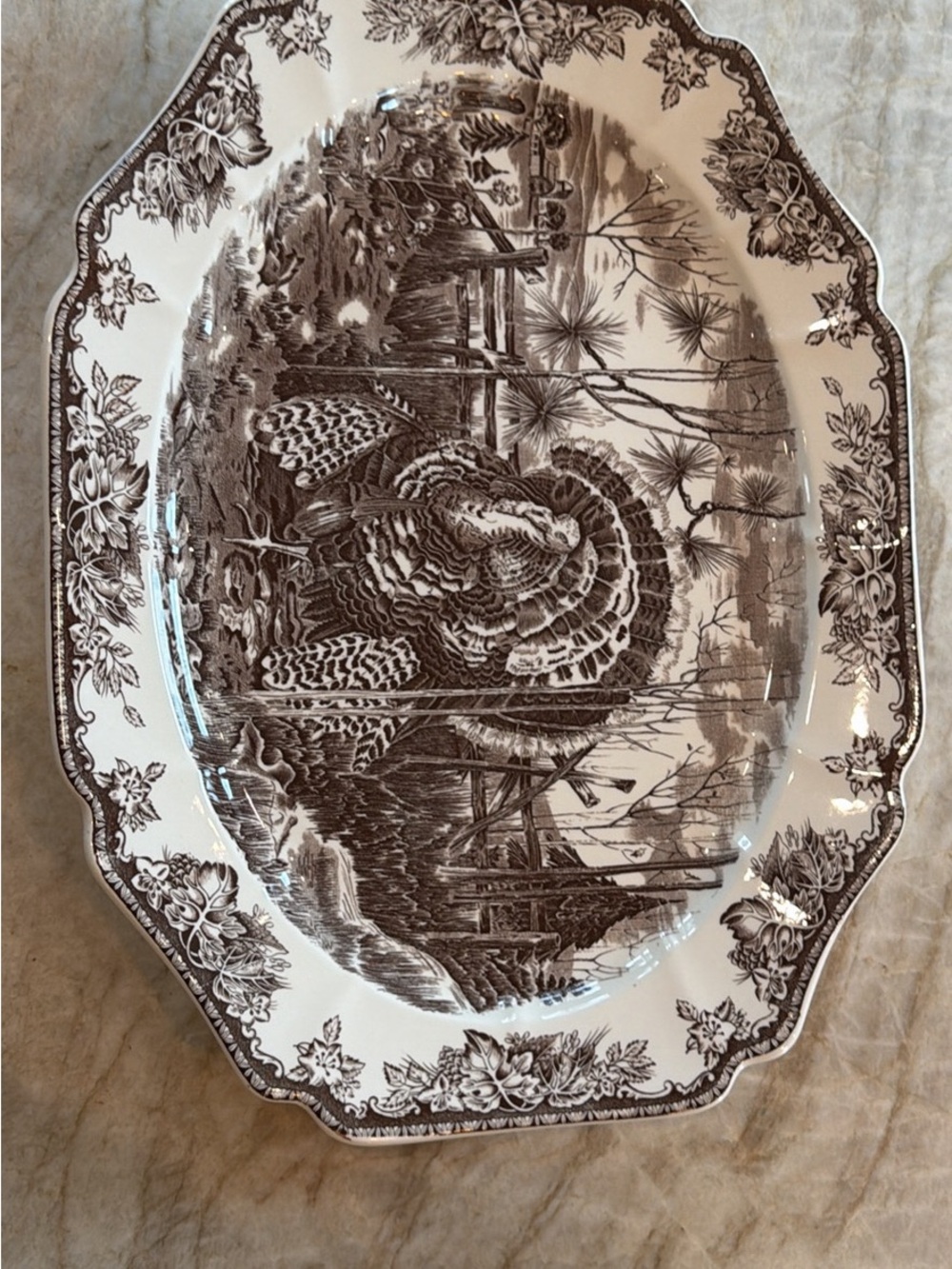 Williams Sonoma Brown and White Turkey Transferware Serving Platter